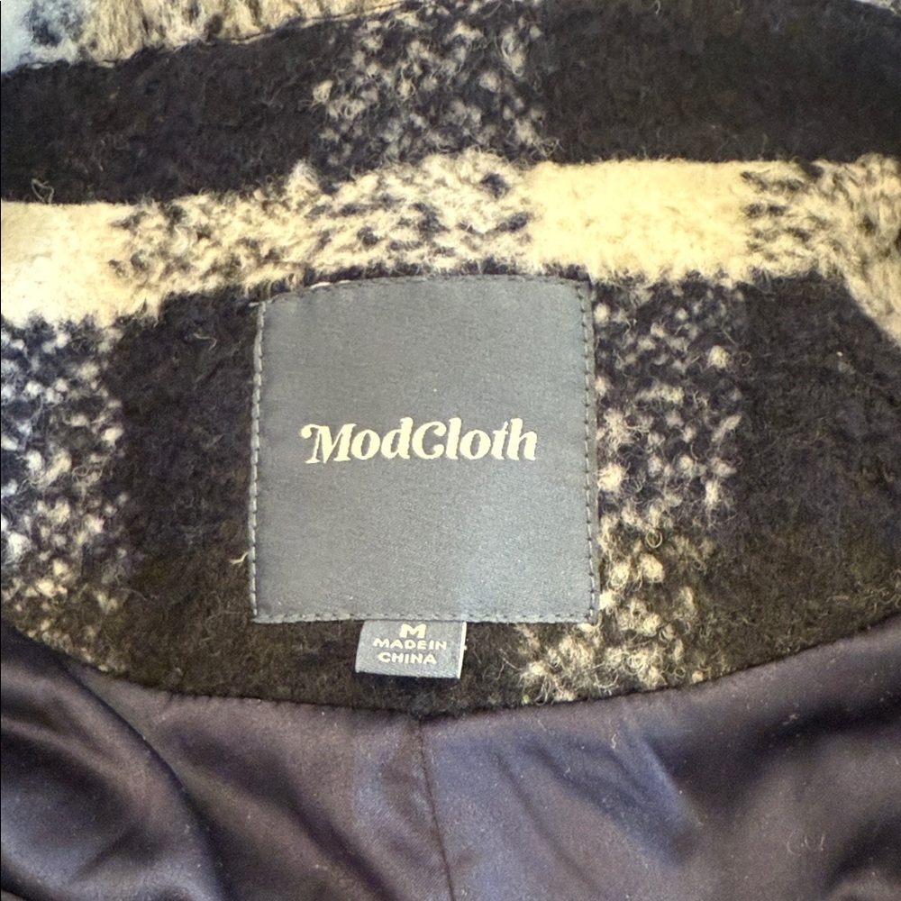 Modcloth Black Navy and White Plaid Coat - Picture 2 of 9